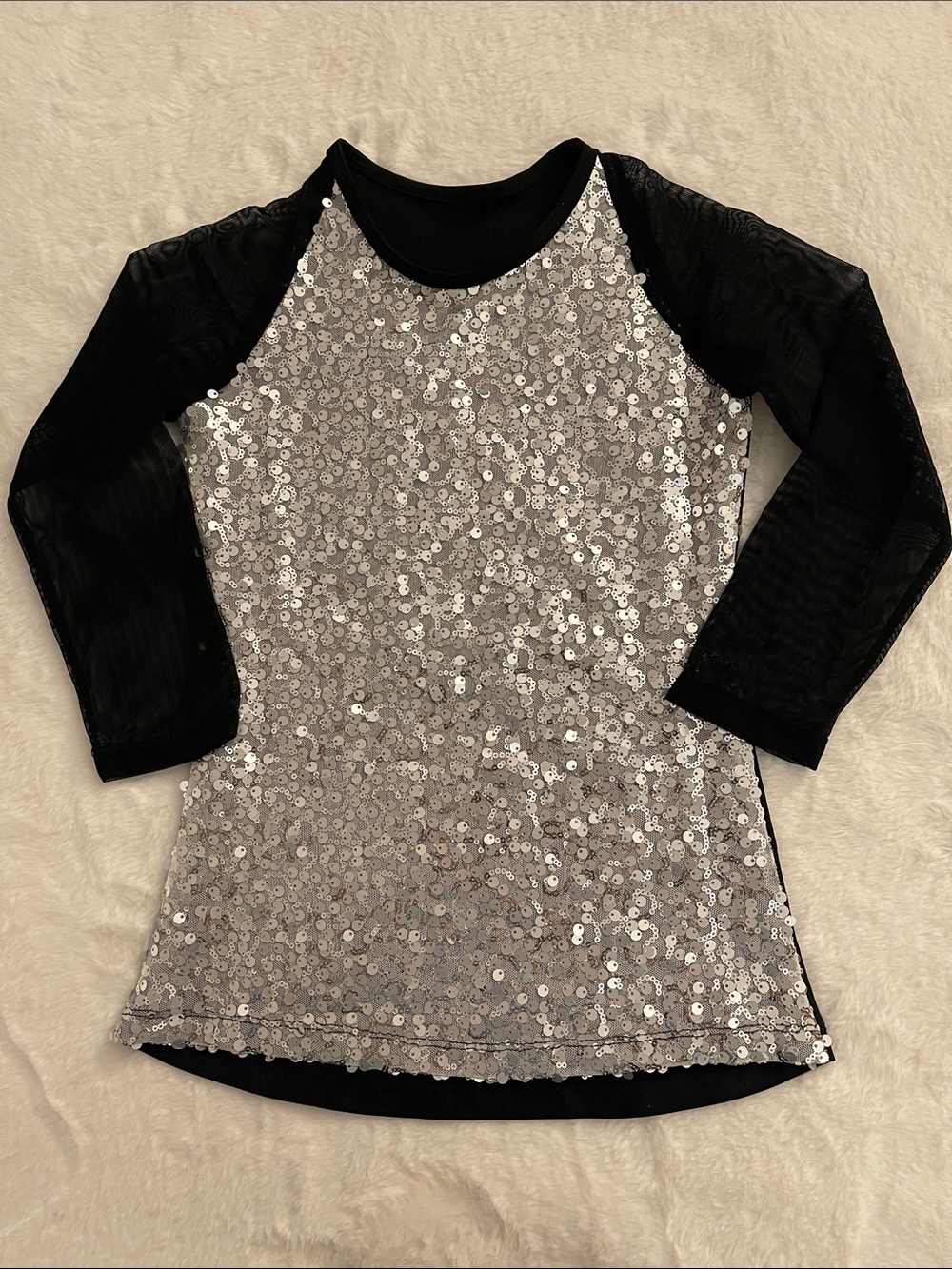 Alexandria Girls Sequined mesh longsleeve fitted Dance top  SZ 8
